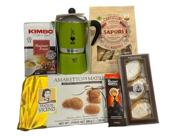 Italian Espresso Coffee Pot, Italian coffees, biscuits and chocolates